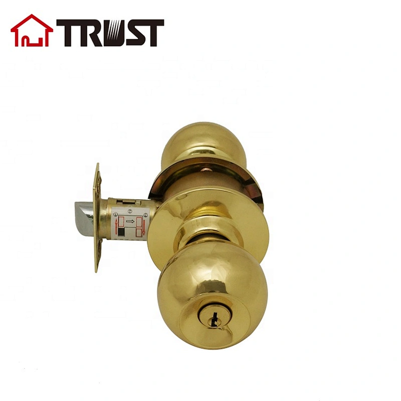 TRUST 3871-PB Cylindrical  Knob in Polished Brass Security Rose Bedroom Knobs Lock