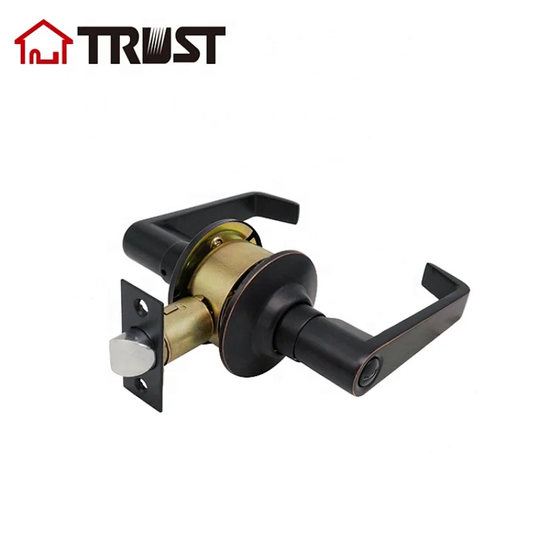 TRUST 3432-RB Top Security Cylindrical Black Door Handle Lever ANSI Grade 3 Lever Lock, ORB Finish