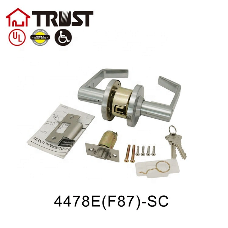 TRUST 4478 E(F87)-SC Heavy Duty Designer Commercial Lever Door Lock (Satin Chrome, 26D) , Grade 2 Industrial Door Handle - UL 3 Hour Fire Rated
