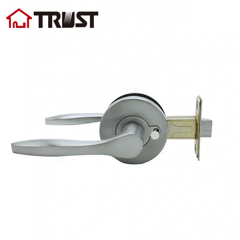Bed /Bath Room Door Lever for Privacy Bathroom and Interior Door Heavy Duty Door Lock Handle Satin Chrome Finish, ZH028 BK-SC