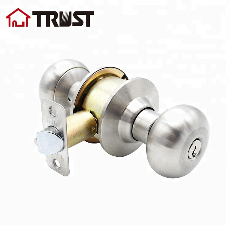 TRUST 3351-SS Grade 3 Entrance Door ANSI Cylindrical Knob Lock With Brass Cylinder