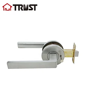 TRUST ZH038-BK-SC Door Handle Lever with Modern Contemporary Slim Round Design for Privacy in Satin Chrome