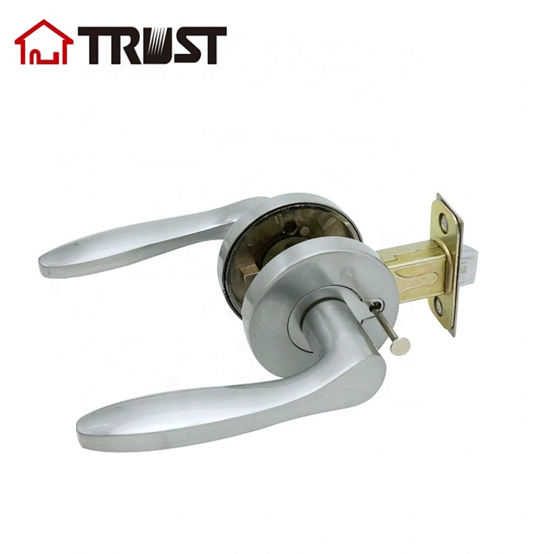 Bed /Bath Room Door Lever for Privacy Bathroom and Interior Door Heavy Duty Door Lock Handle Satin Chrome Finish, ZH028 BK-SC