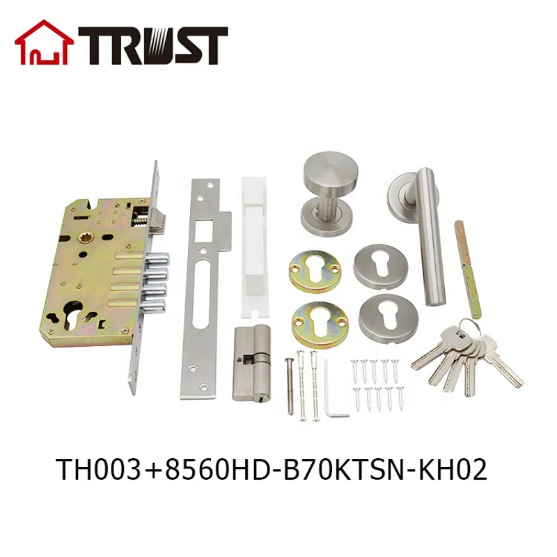 TRUST TH003-SS+8560-B70KTSN-KH02 door handle lever stainless steel 304 with mortise lock and cylinder