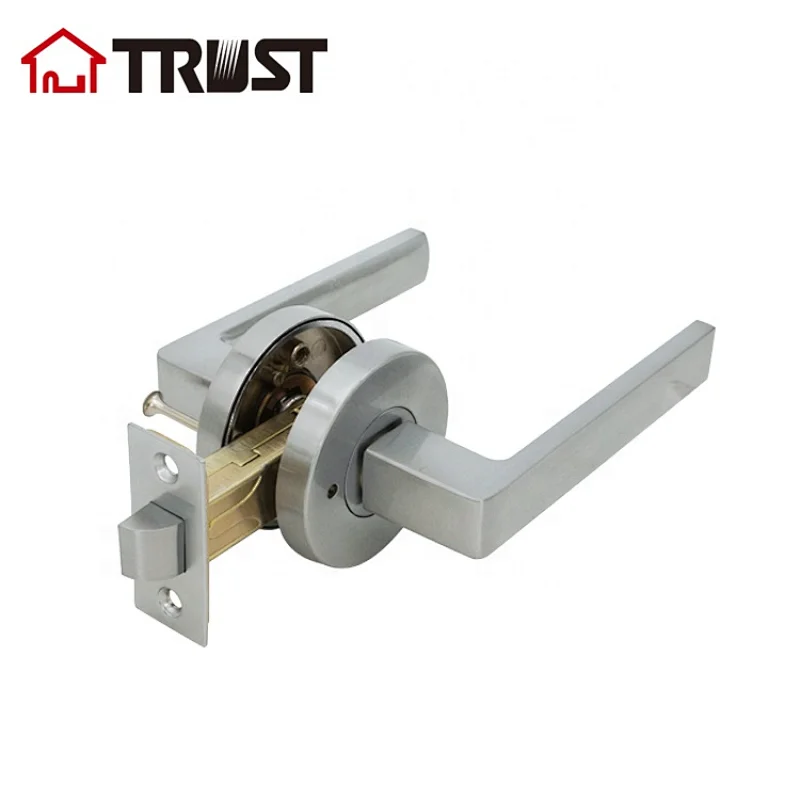 TRUST ZH038-BK-SC Door Handle Lever with Modern Contemporary Slim Round Design for Privacy in Satin Chrome