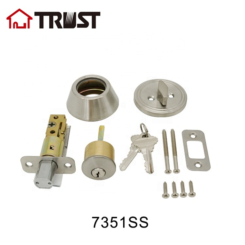 TRUST 7351-SS ANSI Grade 3 Single Deadbolt Lock Brass Cylinder and Key