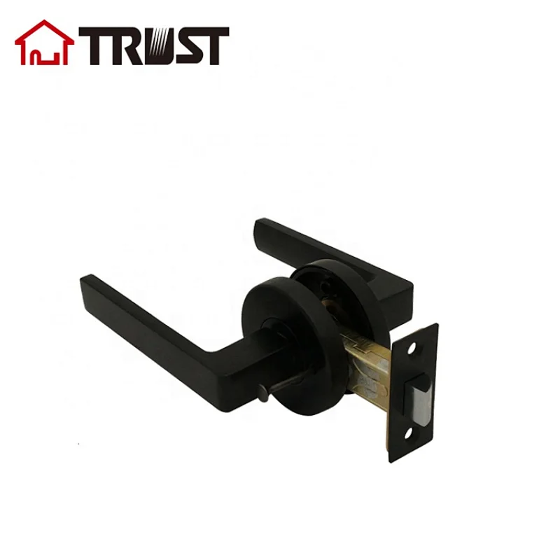 Hall/Closet Lever Handle Lock Matt Black Finish--Heavy Duty Door Lock Handle in Matt Black for Passage Door,ZH038-BK-MB