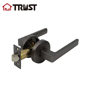 Passage/Hall/Closet Door Lever with Lock, Easy to Install for Interior Door. Round Door Handle High Security Heavy Duty Door Leverset Handle, ZH038-PS-SBN