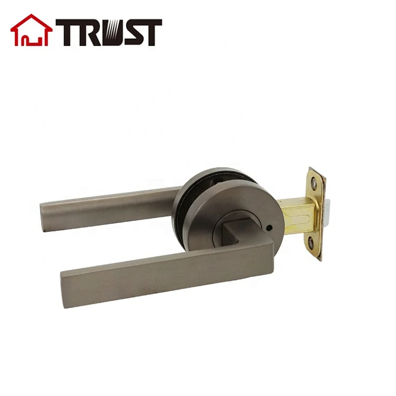 TRUST ZH038-BK-SBN Door Handle Lever with Modern Contemporary Slim Round Design for Privacy in SBN