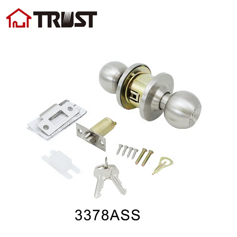 TRUST 3378(A)-SS Communication Cylindrical 70mm Latch r Knob Lock ANSI Grade 3 Door Lock