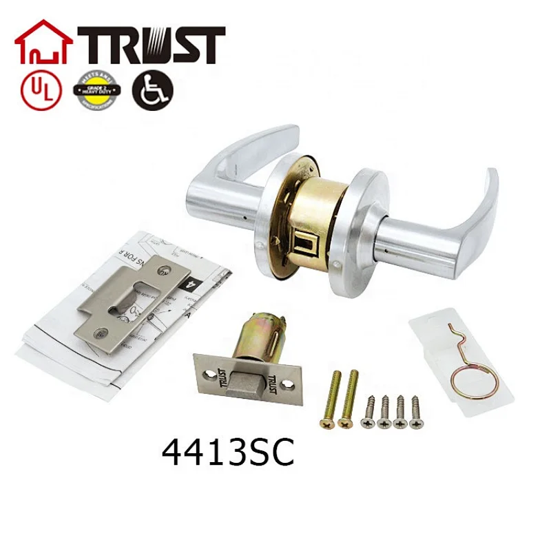 TRUST 4413-SC Grade 2 Commercial Duty Cylindrical Lever Lockeset, UL Rated, Satin Chrome US26D (Passange)