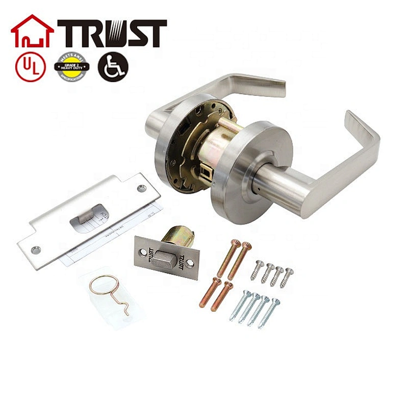 Trust 4573-SN Heavy Duty Designer Commercial Lever Door Lock (Passange Keylock, Satin Nickle, 26D) Grade 2 Industrial Door Handle - UL 3 Hour Fire Rated)