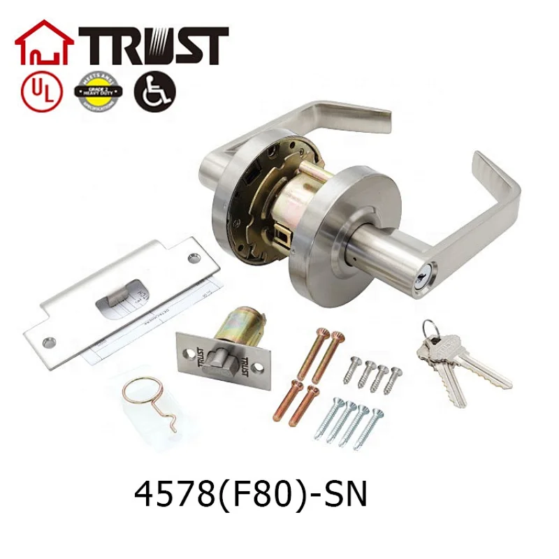 TRUST 4578(F80)SNTRUST 4578-E(F87)SN  Master Lock Keyed Entry Door Lock, Commercial Lever Style Handle, Satin Nickle, SLCHKE26D