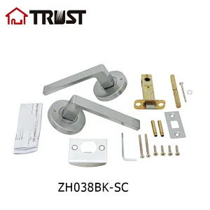 TRUST ZH038-BK-SC Door Handle Lever with Modern Contemporary Slim Round Design for Privacy in Satin Chrome