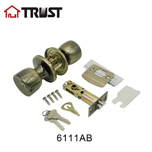 TRUST 6111-AB Factory Price  Best Quality  ANSI Grade 3 Tubular Knob Door Lock Antique Brass Finish