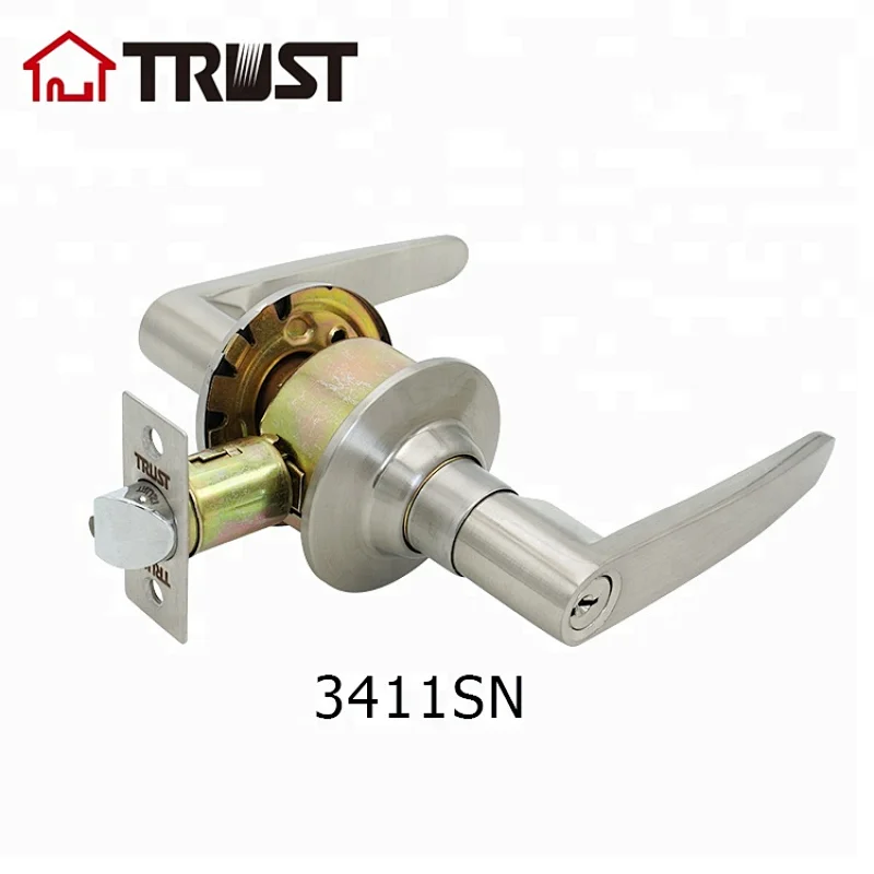 TRUST 3411-SN Cylindrical Lever  Door Lock Straight Entry Door Lever, Satin Nickel
