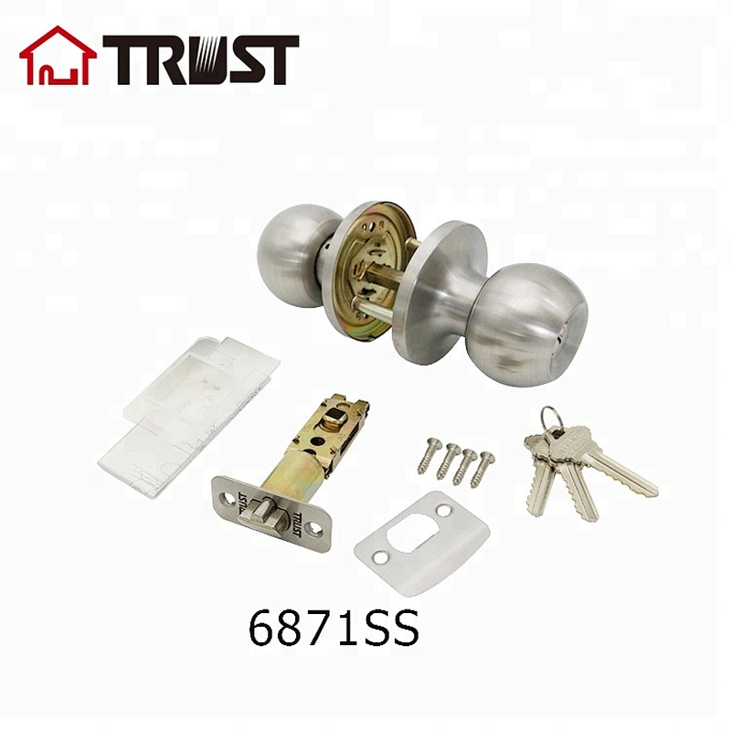 TRUST 6871-SS Tubular Knob Door Lock ANSI Grade 3 High Quality US32D Finish Round Door Lock