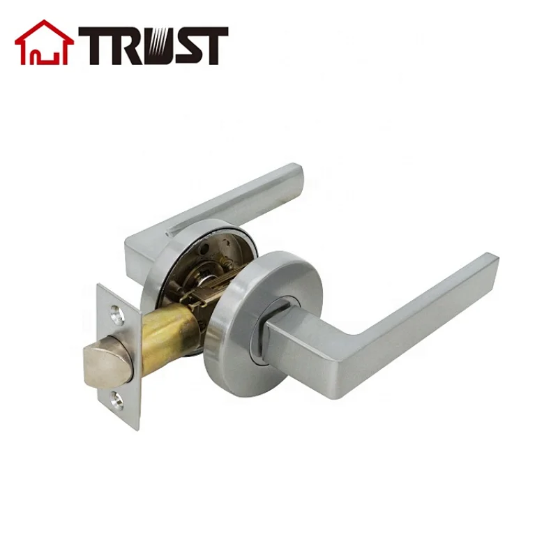 Hall/Closet Lever Handle Lock Satin Chrome Finish--Heavy Duty Door Lock Handle in Silver for Passage Door,ZH038-PS-SC