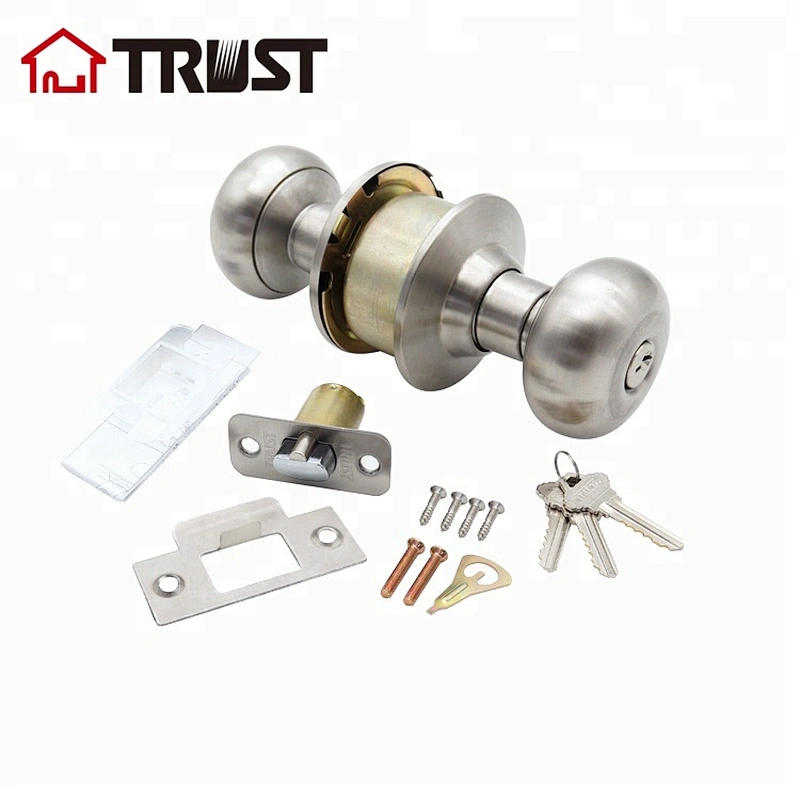 TRUST 3351-SS  Grade 3 Entrance Door ANSI Cylindrical Knob Lock With Brass Cylinder