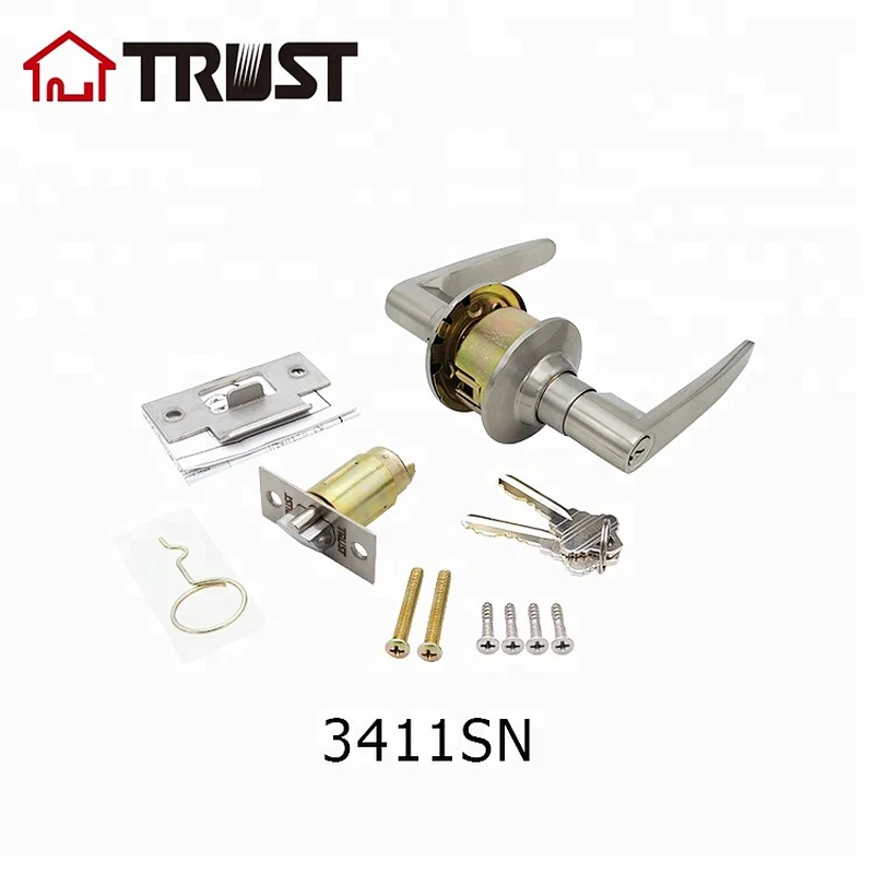 TRUST 3411-SN Cylindrical Lever  Door Lock Straight Entry Door Lever, Satin Nickel