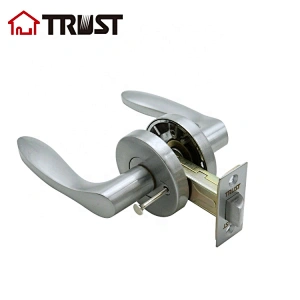 Bed /Bath Room Door Lever for Privacy Bathroom and Interior Door Heavy Duty Door Lock Handle Satin Chrome Finish, ZH028 BK-SC