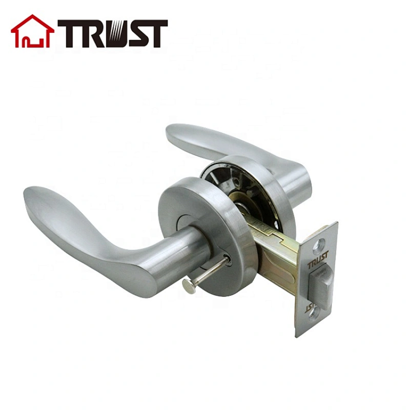 Bed /Bath Room Door Lever for Privacy Bathroom and Interior Door Heavy Duty Door Lock Handle Satin Chrome Finish, ZH028 BK-SC