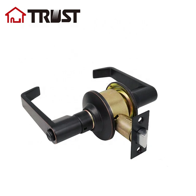 TRUST 3432-RB Top Security Cylindrical Black Door Handle Lever ANSI Grade 3 Lever Lock, ORB Finish