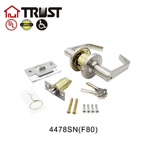 TRUST 4478(F80)-SC Heavy Duty Designer Commercial Leved Door Handle (Satin Chrome, 26D) Grade 2 Industrial Door Handle - UL 3 Hour Fire Rated