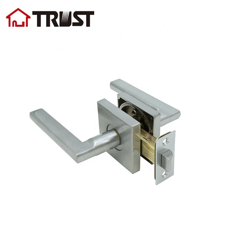 ZH036 S-PS-SC Passage Square Door Lever/Door Handle Hall or Closet Lever in Satin Chrome Finish,Adjustable Latch Backset fits Either 2-3/8 inch or 2-3/4 inch
