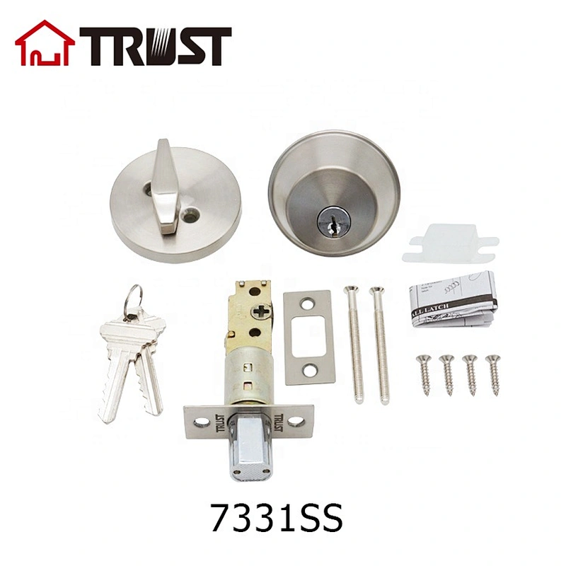 华信7331-SS 美标不锈钢呆锁闭锁单头门锁辅助锁圆形锁盖 厂家批发