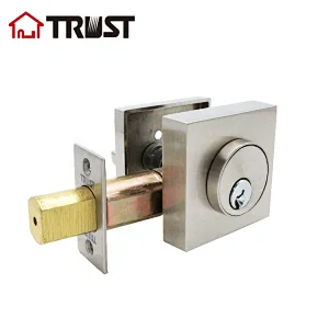 TRUST 4381-S-SN Single Cylinder Square Rose Deadbolt With SC Key Satin Nickel Finish