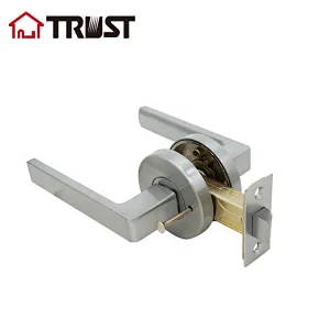 TRUST ZH038-BK-SC Door Handle Lever with Modern Contemporary Slim Round Design for Privacy in Satin Chrome