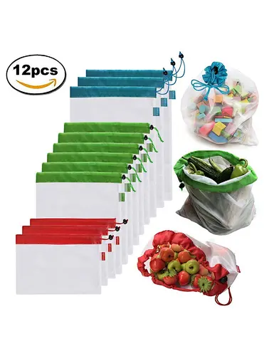 factory custom reusable nylon mesh white drawstring fruit vegetable produce bags