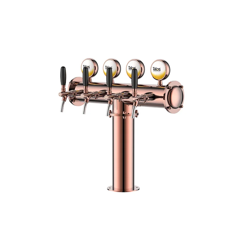 TALOS T Tower Stainless Steel 4 Tap Tower 102mm Beer Dispensing Equipment Draft Beer Tower (Red Bronze, LED)