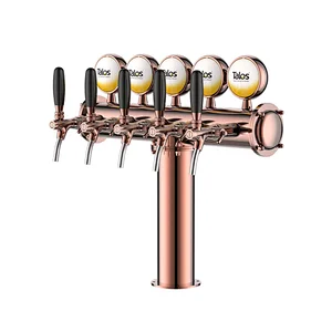 TALOS T Tower Stainless Steel 5 Tap Tower 102mm Beer Dispensing Equipment Draft Beer Tower (Red Bronze, LED)