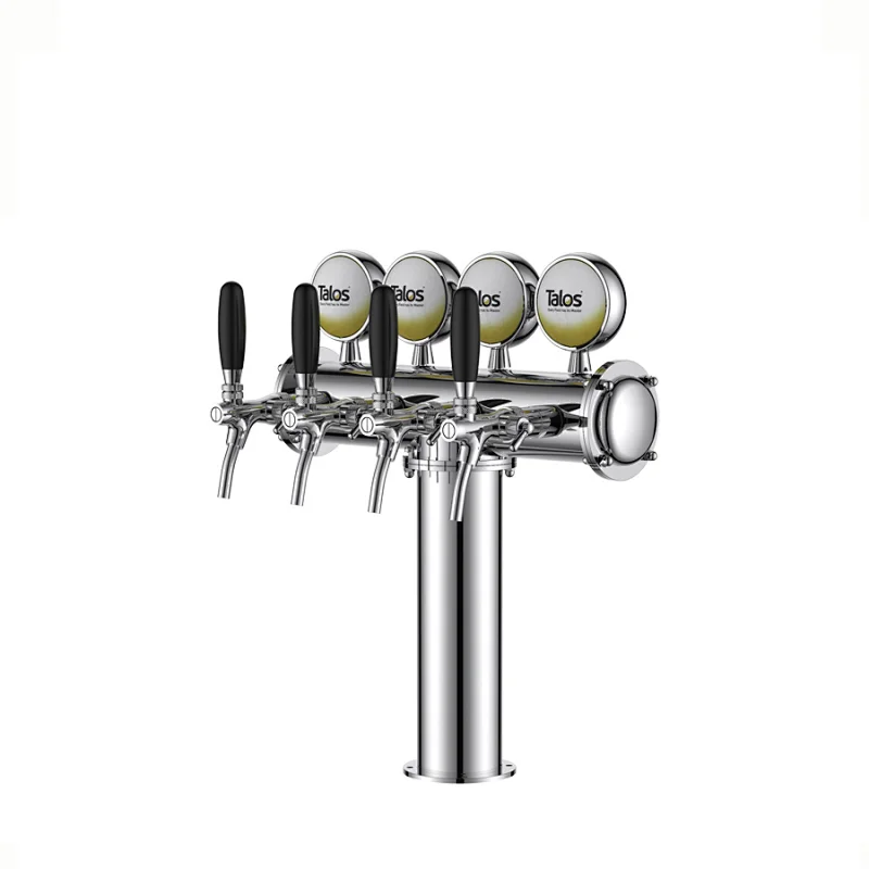 TALOS T Tower Stainless Steel 4 Tap Tower 102mm Beer Dispensing Equipment Draft Beer Tower (Polished, LED)