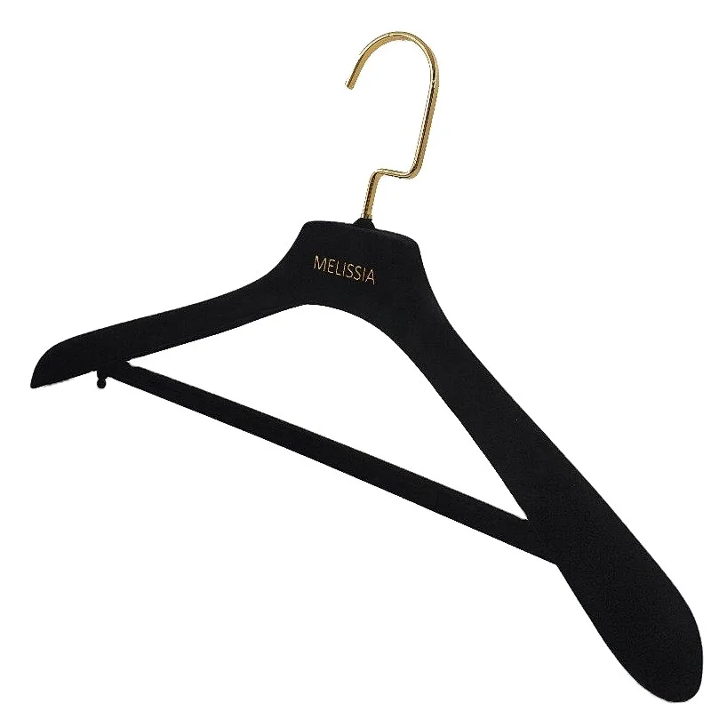 YT black velvet anti-slip surface clothes hanger with crossbar hot sale for dress and suits