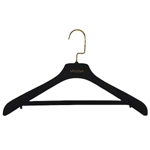 YT black velvet anti-slip surface clothes hanger with crossbar hot sale for dress and suits