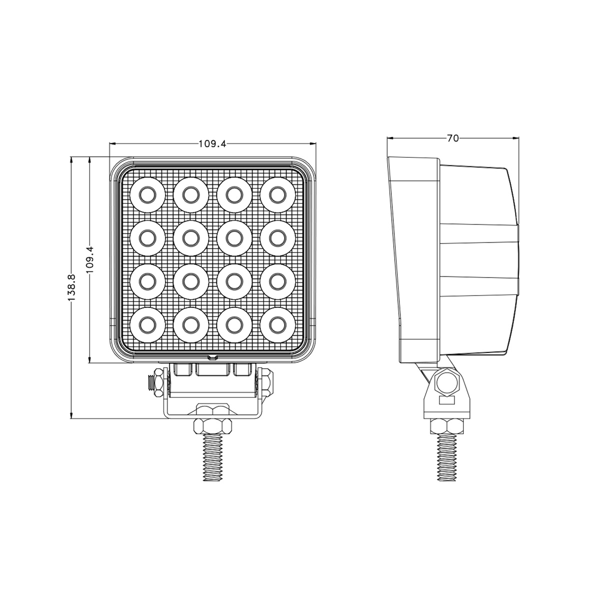 48W New Square Off Road LED Work Light For Trucks & Agricultural Machinery IP68 CE