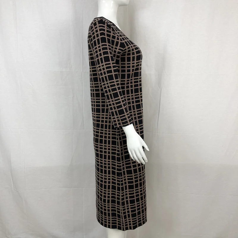 Viscose polyester spring elegant knitting dress long plaid sweater dress