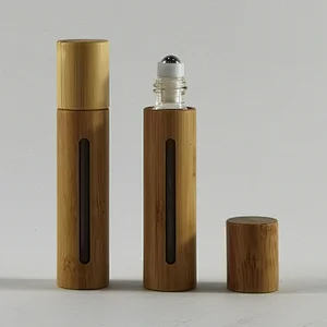 Hot sale10ml   bamboo lettering logo glass roller ball bottles  for cosmetic e liquid  perfume essential oil screw cap