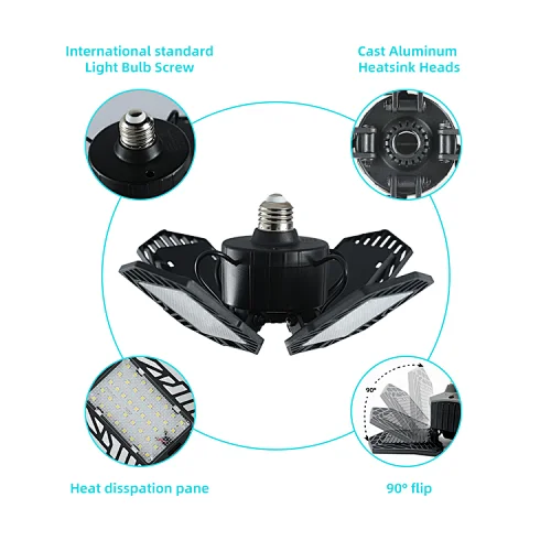LED Garage Light Foldable Deformable100W Super Bright Led Garage Ceiling Light Adjustable With 4 Panel