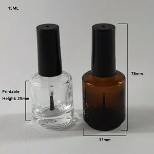 High quality 15ml  brown clear   empty glass nail polish bottle plastic cover with brush cosmetic container chemical
