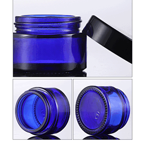 Wholesale 20g 30g 50g 100g blue glass jar with gold silver black white screw cap cosmetic skin care container package