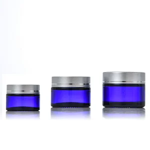 Wholesale 20g 30g 50g 100g blue glass jar with gold silver black white screw cap cosmetic skin care container package