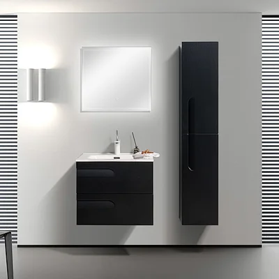 black floating bathroom cabinet
