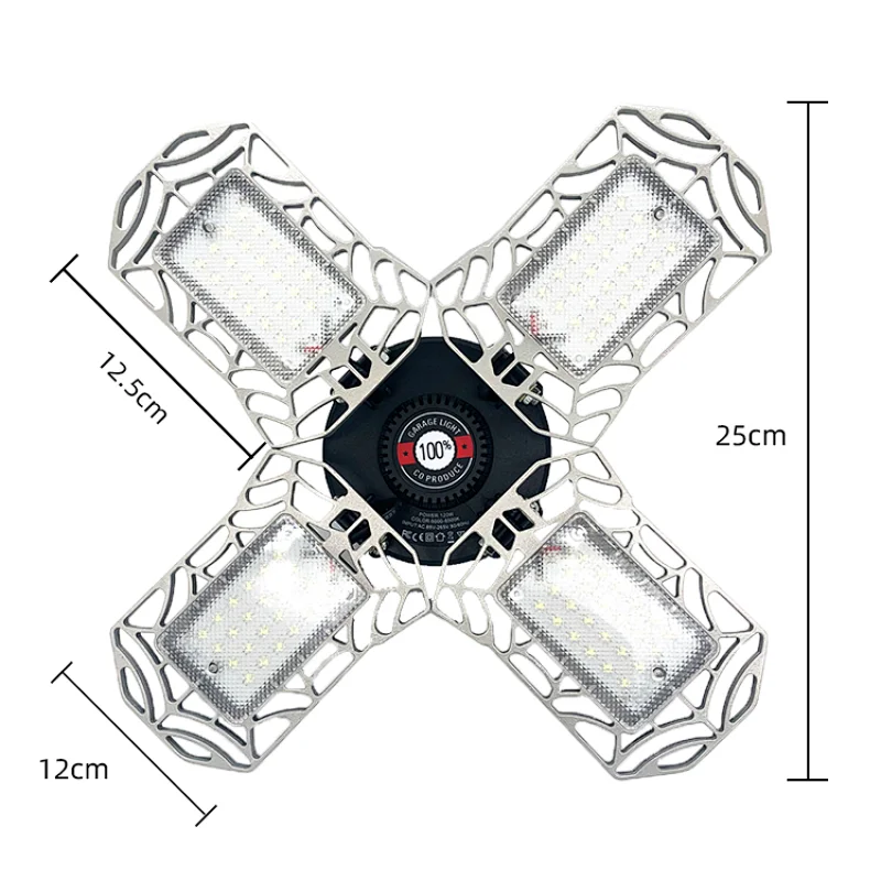 LED Garage Lights 120W 6000K E26/E27 Deformable Garage Ceiling Light With Adjustable Four Panels