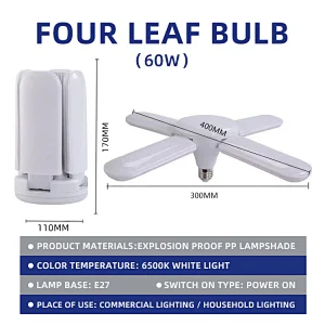 Deformable LED Garage Lights 6000K Daylight with 4 Adjustable leaves for Garage Warehouse Workshop Basement