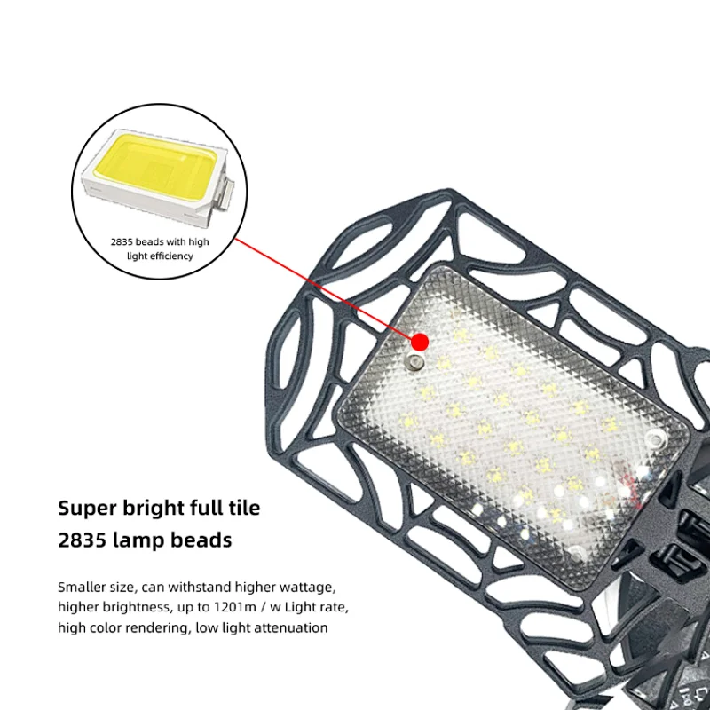 LED Garage Lights 120W 6000K E26/E27 Deformable Garage Ceiling Light With Adjustable Four Panels