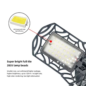 LED Garage Lights 120W 6000K E26/E27 Deformable Garage Ceiling Light With Adjustable Four Panels